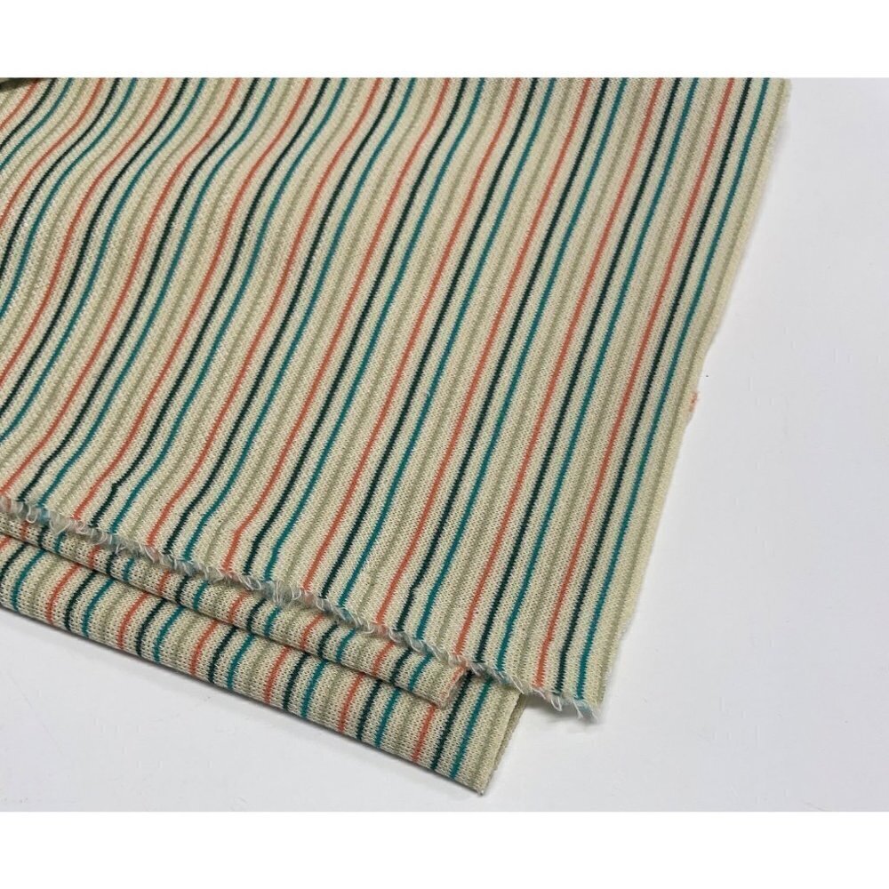 Fabric Piece Knit Stripe Tan Green Coral Teal 45" x 62"